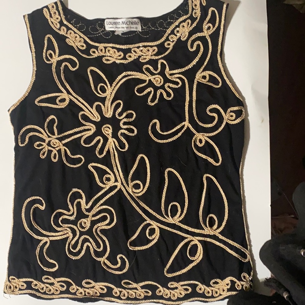 3/$20. Vintage Lauren Michelle - M - Black Soutache Top - Embroidered